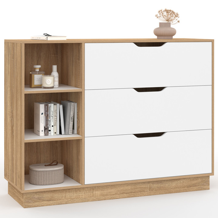 Cassettiera con 3 cassetti e 3 nicchie in faggio e bianco - OXANA | IDMarket