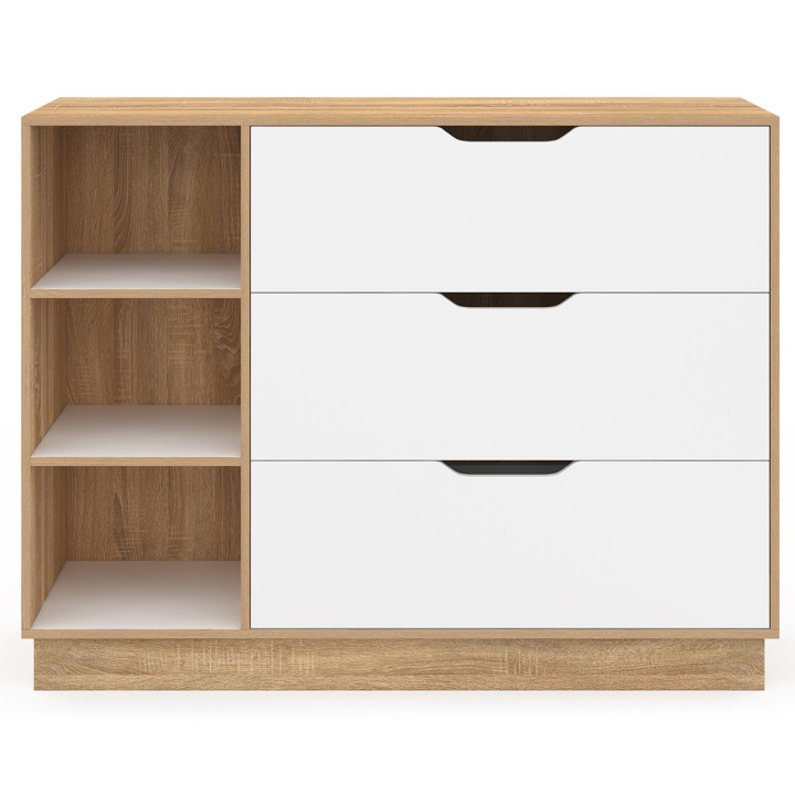 Cassettiera con 3 cassetti e 3 nicchie in faggio e bianco - OXANA | IDMarket