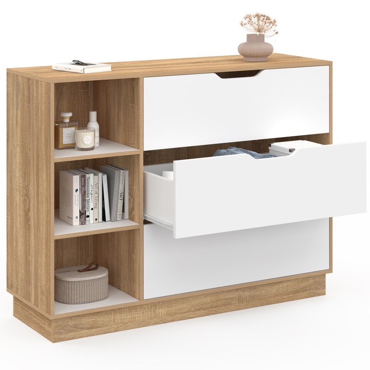 Cassettiera con 3 cassetti e 3 nicchie in faggio e bianco - OXANA | IDMarket