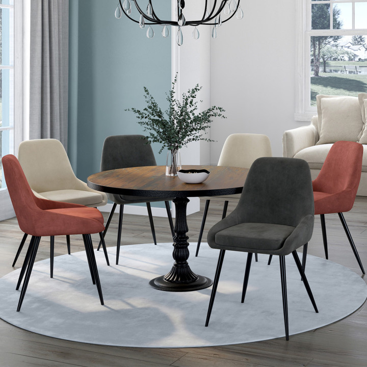 Set di 6 sedie in velluto di colore misto grigio, terracotta e beige - THALYA | Zen Cart! IDMarket