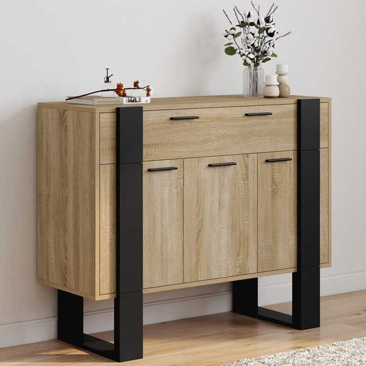 Credenza 100 cm con 3 ante e 1 cassetto in legno e nero - PHOENIX | Zen Cart! IDMarket
