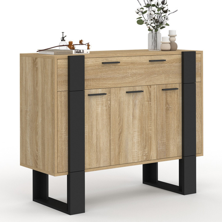 Credenza 100 cm con 3 ante e 1 cassetto in legno e nero - PHOENIX | Zen Cart! IDMarket