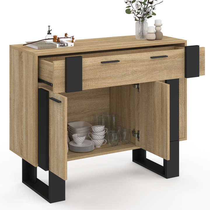 Credenza 100 cm con 3 ante e 1 cassetto in legno e nero - PHOENIX | Zen Cart! IDMarket