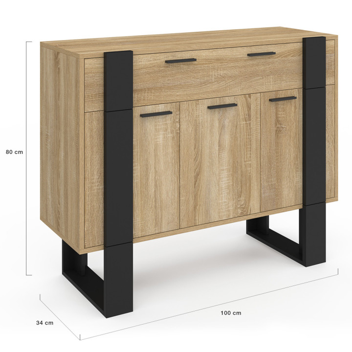 Credenza 100 cm con 3 ante e 1 cassetto in legno e nero - PHOENIX | Zen Cart! IDMarket