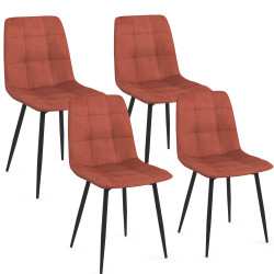 BAÏTA Set 4 Sedie Lena In Velluto Nero Con Piedi In Metallo Laccato Nero - Eleganti E Comode Per Soggiorno E Sala Da Pranzo