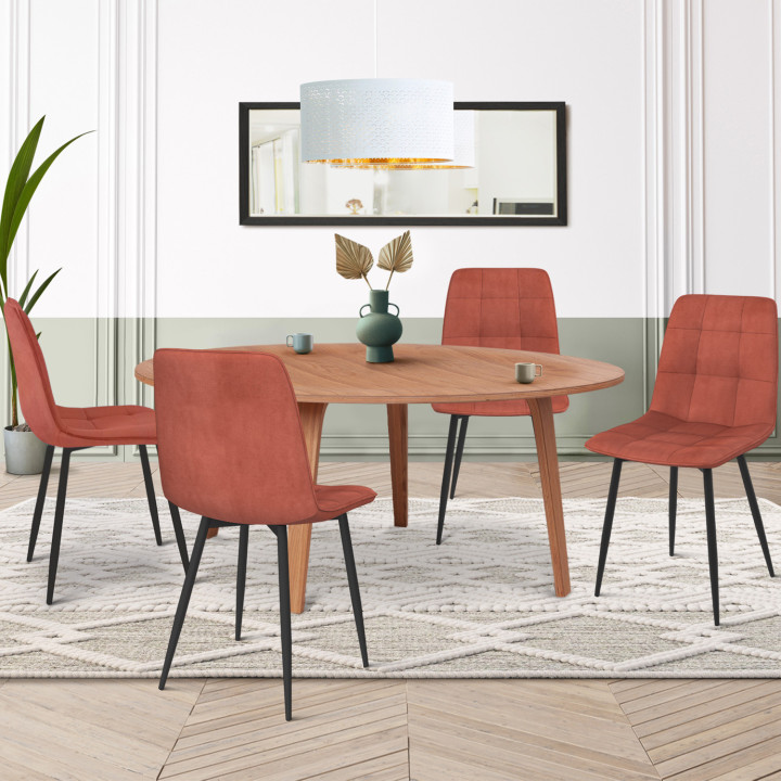 Set di 4 sedie da pranzo in velluto terracotta - MILA | IDMarket