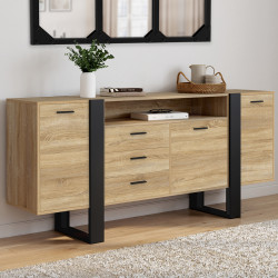 180 cm XXL Credenza a 3 ante e 3 cassetti con nicchia in legno e nero - PHOENIX | IdMarket