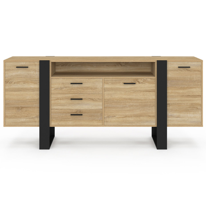 180 cm XXL Credenza a 3 ante e 3 cassetti con nicchia in legno e nero - PHOENIX | IdMarket