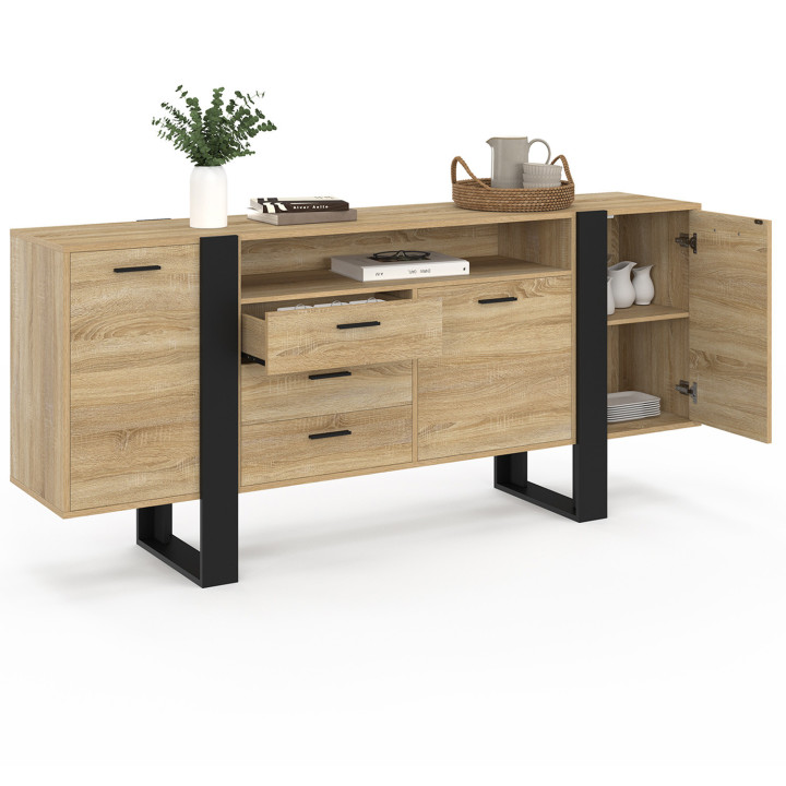 180 cm XXL Credenza a 3 ante e 3 cassetti con nicchia in legno e nero - PHOENIX | IdMarket