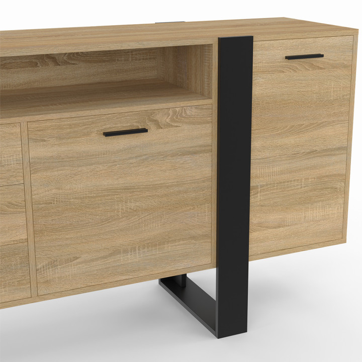 180 cm XXL Credenza a 3 ante e 3 cassetti con nicchia in legno e nero - PHOENIX | IdMarket