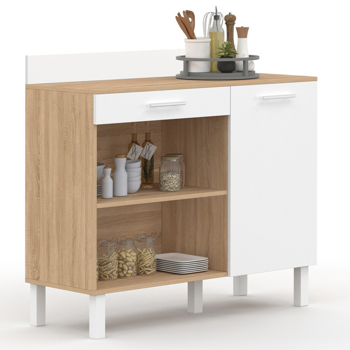 Credenza bassa in faggio e bianco 100cm 1 anta + 1 cassetto - CINA | Zen Cart! IDMarket