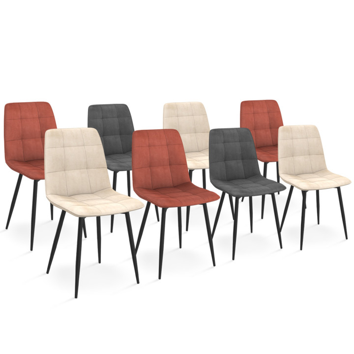 Sedie moderne in velluto misto terracotta x3, grigio scuro x2 e beige x3 - MILA | ID Market