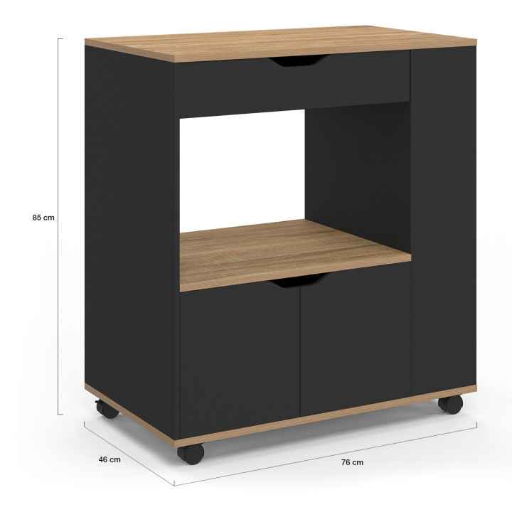 Credenza per microonde con cassetto e portaspezie, in legno nero - COSI | IDMarket