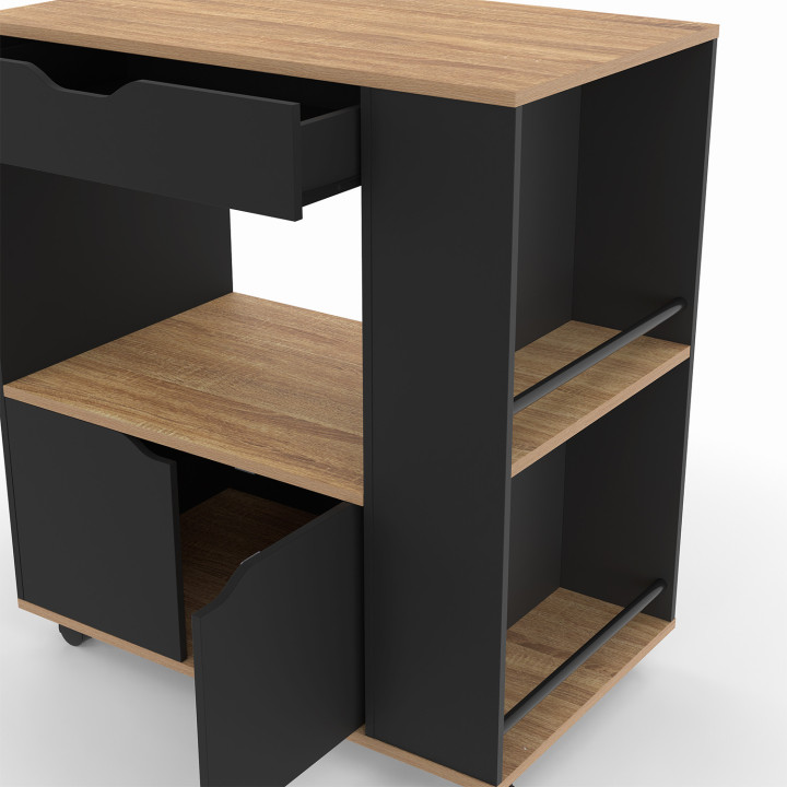 Credenza per microonde con cassetto e portaspezie, in legno nero - COSI | IDMarket