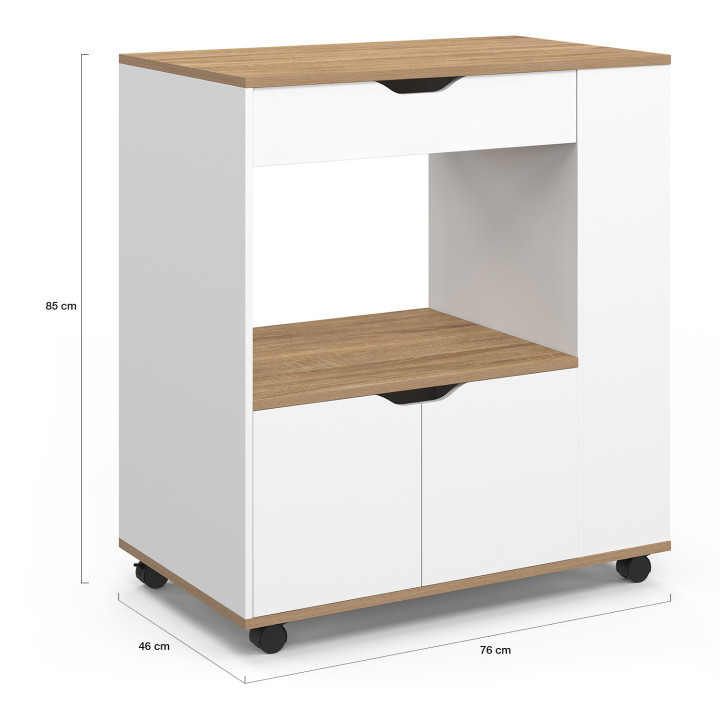 Credenza da cucina a microonde con cassetto e portaspezie, in legno bianco - COSI | IDMarket