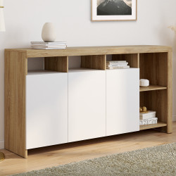 Credenza da 140 cm con ante in legno e bianco - MALO [ IDMarket