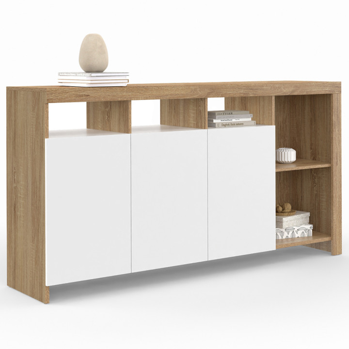 Credenza da 140 cm con ante in legno e bianco - MALO [ IDMarket