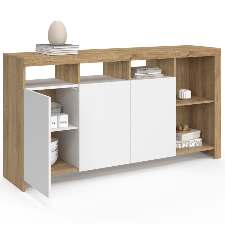 Credenza da 140 cm con ante in legno e bianco - MALO [ IDMarket