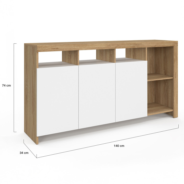 Credenza da 140 cm con ante in legno e bianco - MALO [ IDMarket