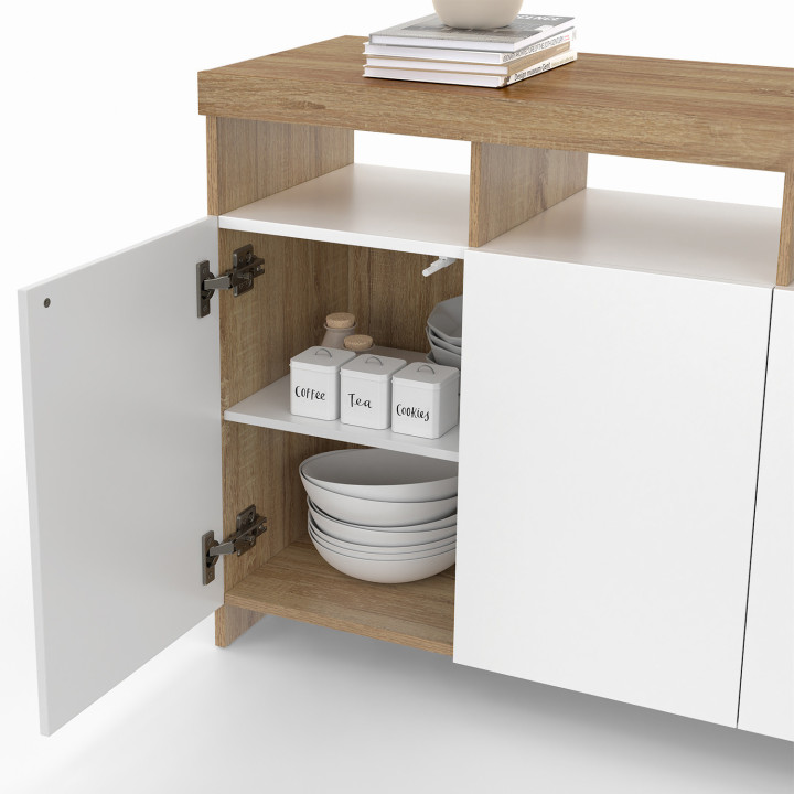 Credenza da 140 cm con ante in legno e bianco - MALO [ IDMarket