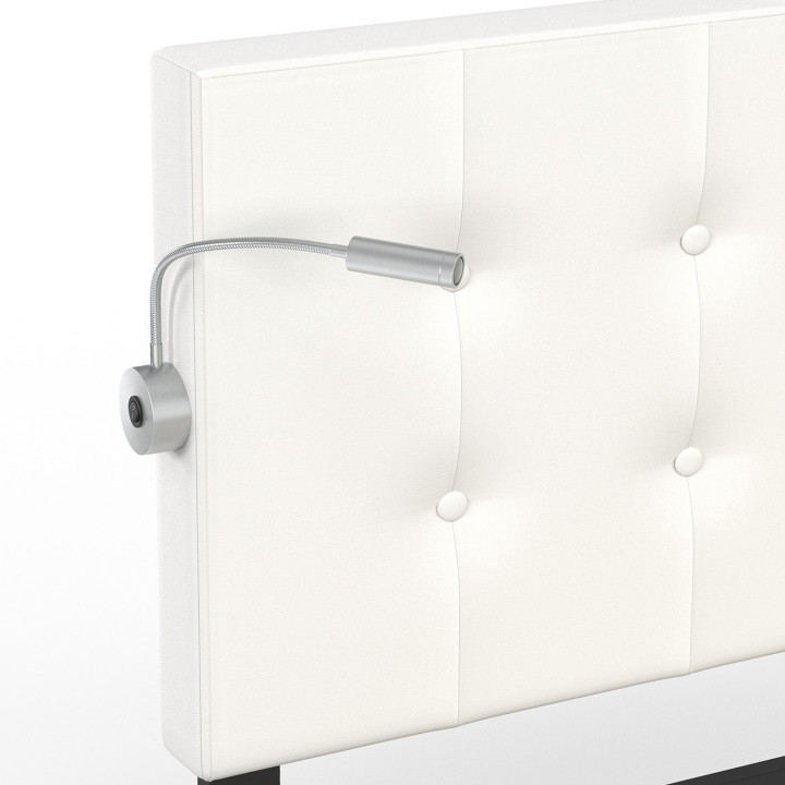 Letto matrimoniale 140 x 190 con testiera imbottita in PVC bianco e luci di lettura - MAEL | Zen Cart! IDMarket