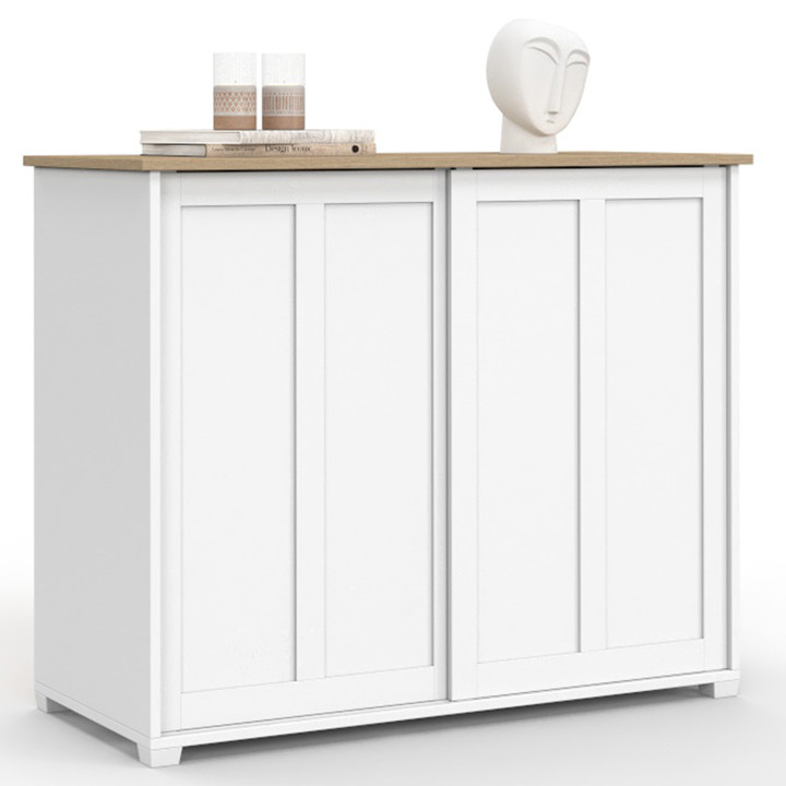 Credenza da 100 cm con 2 ante scorrevoli e piano in legno - JANGO | IDMarket