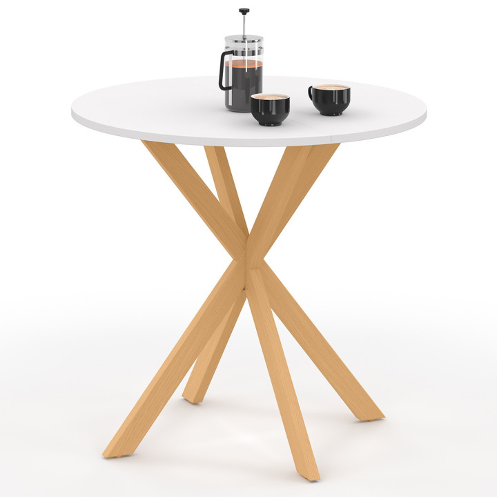 Tavolo da pranzo rotondo con gambe a ragno in legno e piano bianco - GISELE | IDMarket