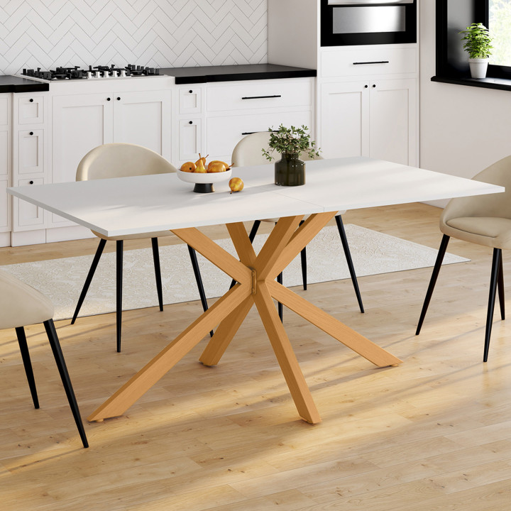 Tavolo da pranzo rettangolare con gambe a ragno in legno e piano bianco - GISELE | IDMarket