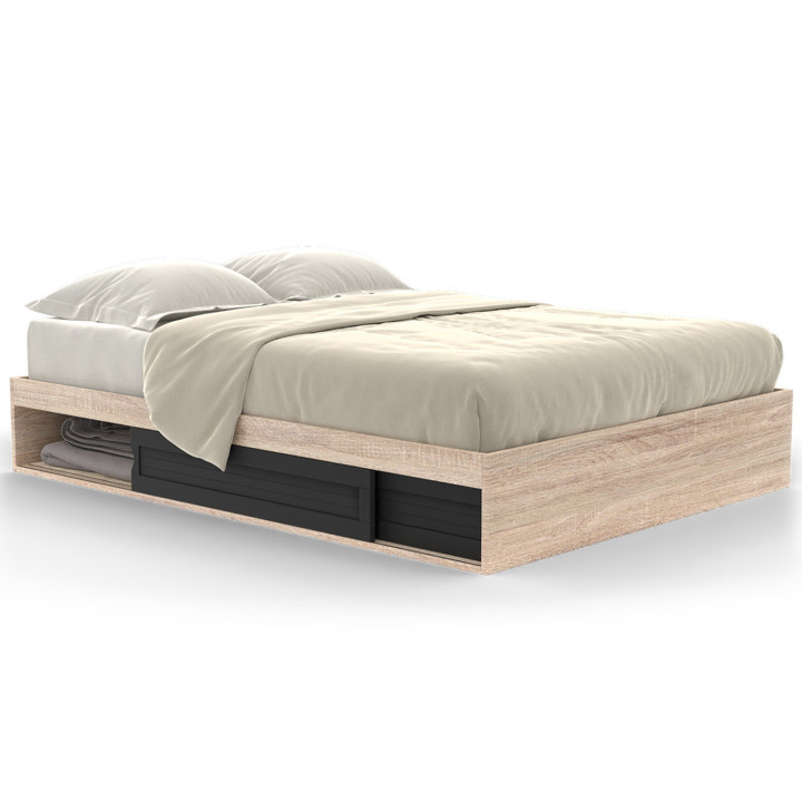 Struttura letto 140x190cm con contenitore e base in legno e nero - SALEM | ID Market