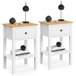 Comodini con 1 cassetto e 1 ripiano bianco e piano in legno - ACHILLE | IdMarket