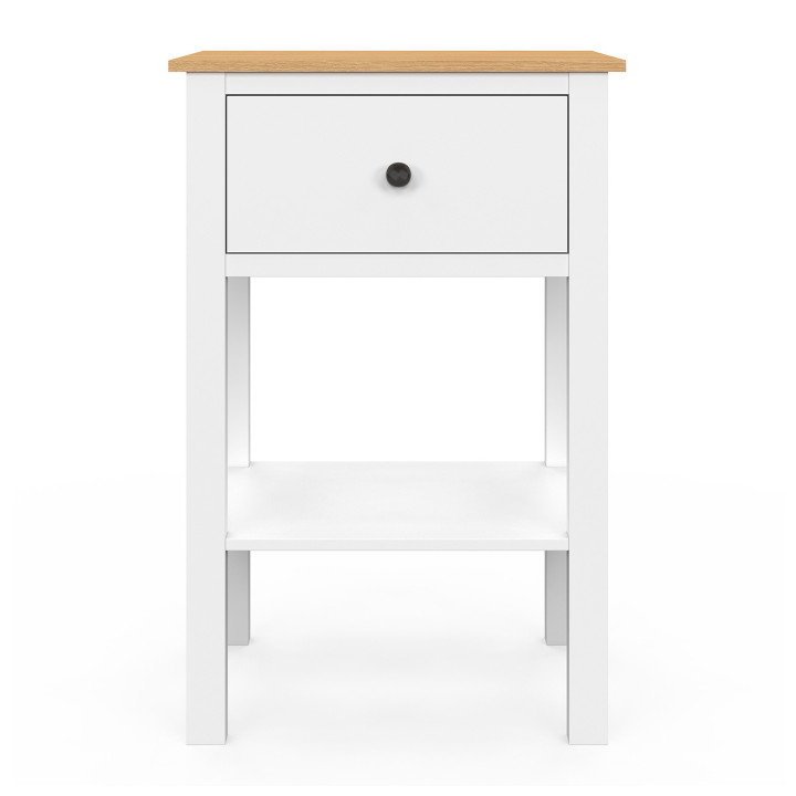 Comodini con 1 cassetto e 1 ripiano bianco e piano in legno - ACHILLE | IdMarket