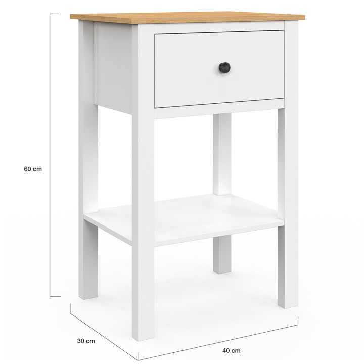 Comodini con 1 cassetto e 1 ripiano bianco e piano in legno - ACHILLE | IdMarket