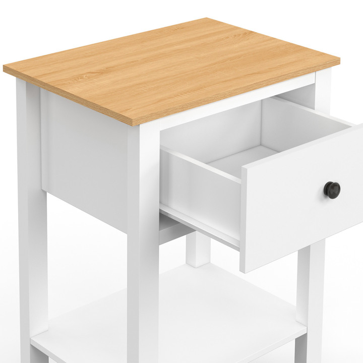 Comodini con 1 cassetto e 1 ripiano bianco e piano in legno - ACHILLE | IdMarket