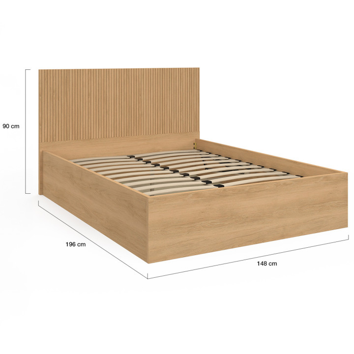 Letto matrimoniale 140x190cm con testiera e rete a doghe effetto legno - JULIETTE | IdMarket