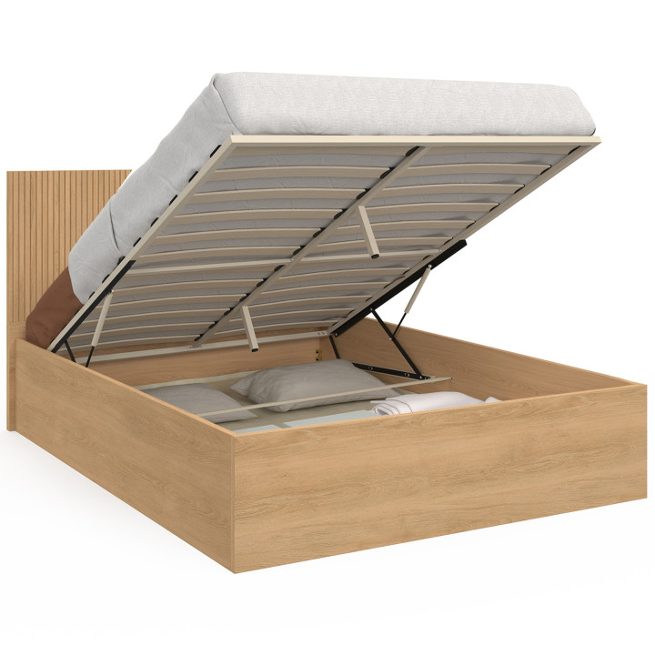 Letto matrimoniale 140x190cm con testiera e rete a doghe effetto legno - JULIETTE | IdMarket