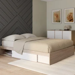 Struttura letto 140x190 cm con base bianca e legno e contenitore - SALEM | ID Market