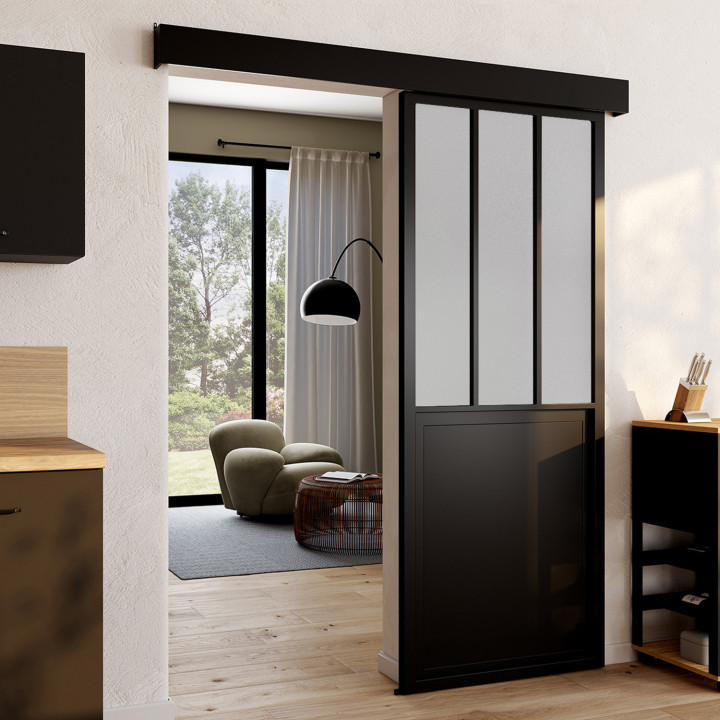 Kit porta scorrevole in vetro 83 cm vetro temperato satinato, metallo | IdMarket