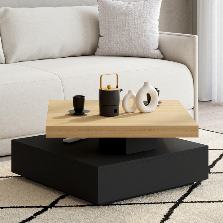 Tavolino quadrato girevole in legno e nero - THEA | IDMarket