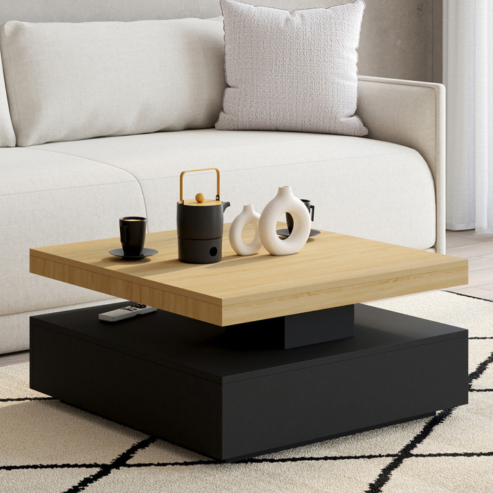 Tavolino quadrato girevole in legno e nero - THEA | IDMarket