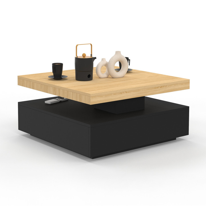 Tavolino quadrato girevole in legno e nero - THEA | IDMarket