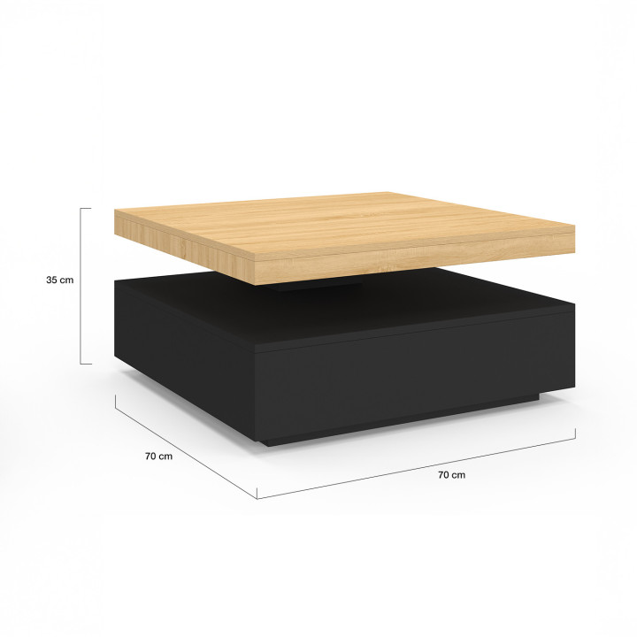 Tavolino quadrato girevole in legno e nero - THEA | IDMarket