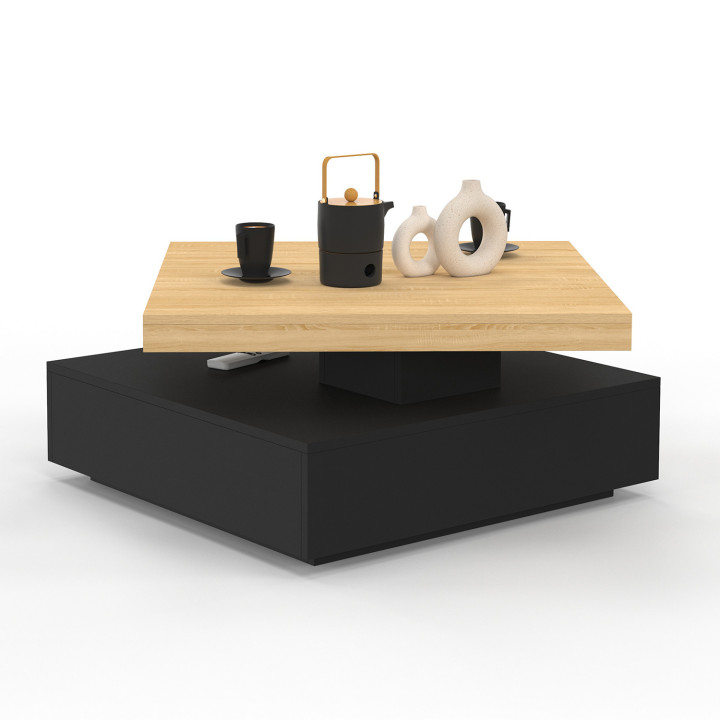 Tavolino quadrato girevole in legno e nero - THEA | IDMarket