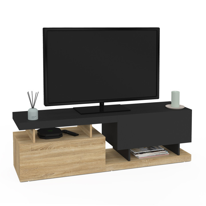 Porta TV 140cm a 2 ante effetto legno e nero - ANGULO | IdMarket