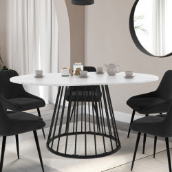 Tavolo da pranzo rotondo allungabile 4-8 persone 110-150cm piano effetto marmo bianco e gamba nera - YUNA | Zen Cart! IDMarket