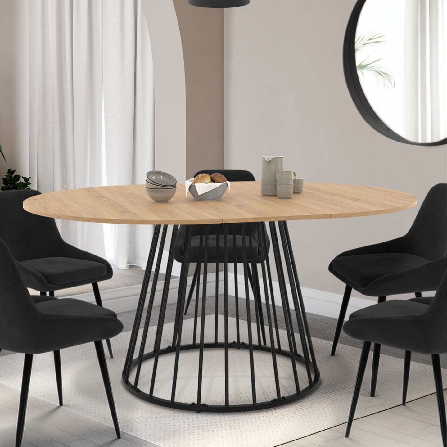 Tavolo da pranzo allungabile 6-12 coperti in MDF e acciaio - Nero - KOMONI