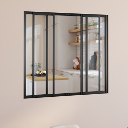 Tetto a 4 vetri scorrevoli 120 x 108 cm in metallo nero e vetro temperato IDMarket