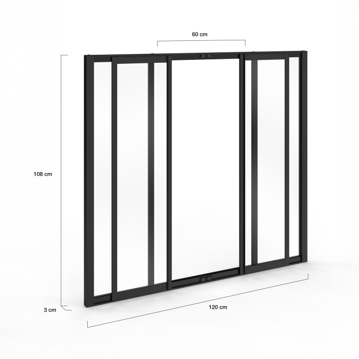 Tetto a 4 vetri scorrevoli 120 x 108 cm in metallo nero e vetro temperato IDMarket