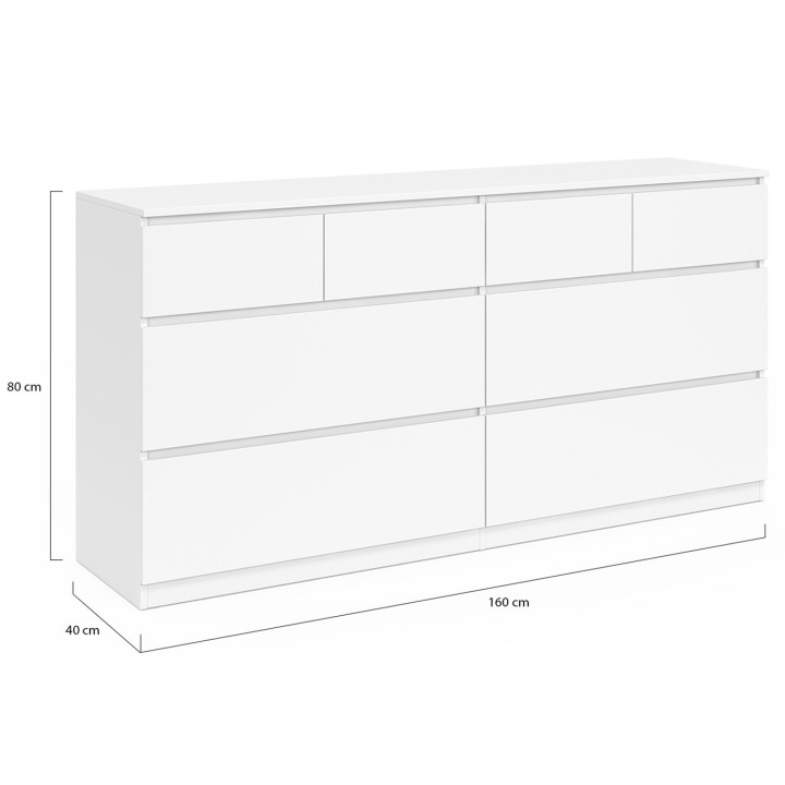 Cassettiera a 8 cassetti 160 cm in legno bianco - TOMI | REGNO UNITO IDMarket