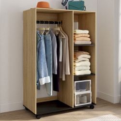 Armadio RACHEL 80 x 40 x 120 cm su rotelle, faggio e nero