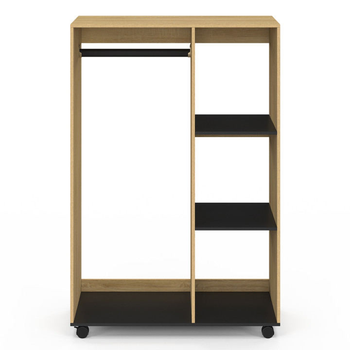 Armadio RACHEL 80 x 40 x 120 cm su rotelle, faggio e nero